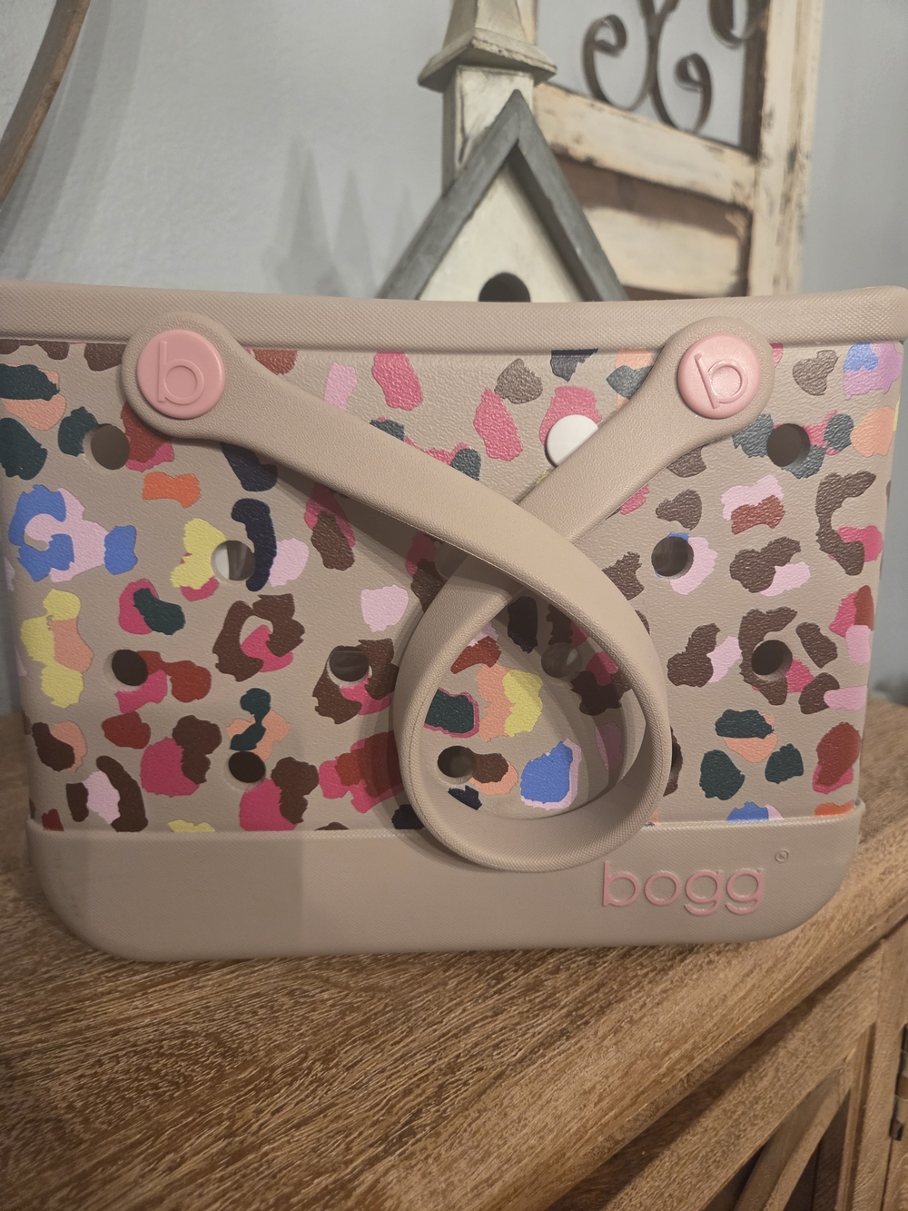 BOGG BAG Bitty Bogg Neon Jungle Tote with Multicolor Leopard Spots
